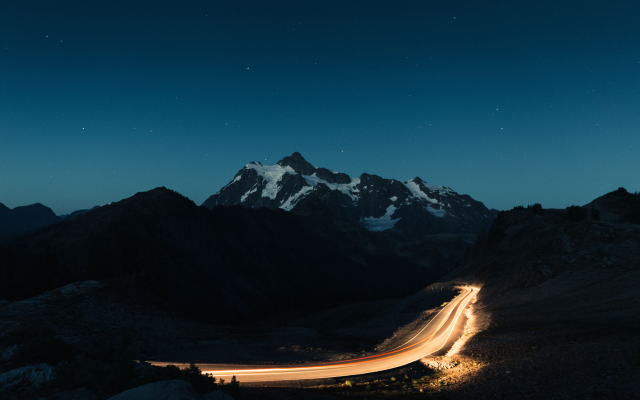 5319x3546 pix. Wallpaper mountains, road, night, sky, nature