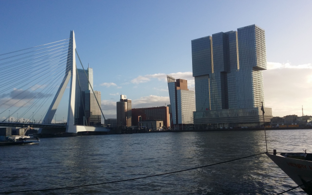 4128x2322 pix. Wallpaper city, Rotterdam, bridge, building, De Rotterdam, Erasmusbrug, Netherlands