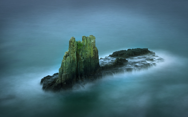 1920x1200 pix. Wallpaper landscape, nature, mist, island, rock, sea, blue, fog