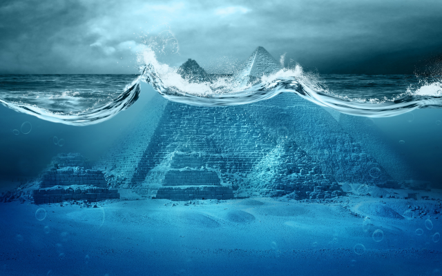 2880x1800 pix. Wallpaper Pyramids of Giza, egypt, digital art, pyramids, water, underwater, waves, bubbles, sea