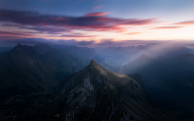 1920x1200 pix. Wallpaper mist, landscape, morning, nature, sunrise, mountain, clouds, Switzerland, sunlight, Alps, sun rays