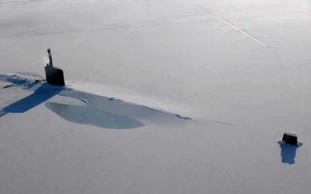 2344x1319 pix. Wallpaper snow, submarine, winter, ice, USS Bowfin