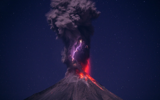 1920x1200 pix. Wallpaper volcano, landscape, clouds, lightning, nature, eruption