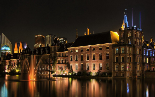 1920x1080 pix. Wallpaper architecture, building, water, reflection, night, lights, old building, fountain