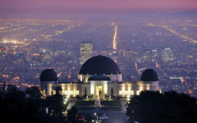 1920x1080 pix. Wallpaper Griffith observatory, Los Angeles, USA, cityscape, city, night, lights, observatory