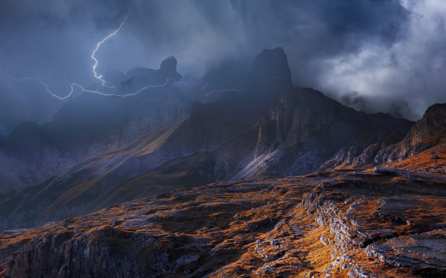 2500x1563 pix. Wallpaper Dolomites, Italy, nature, landscape, mountains, storm, lightning