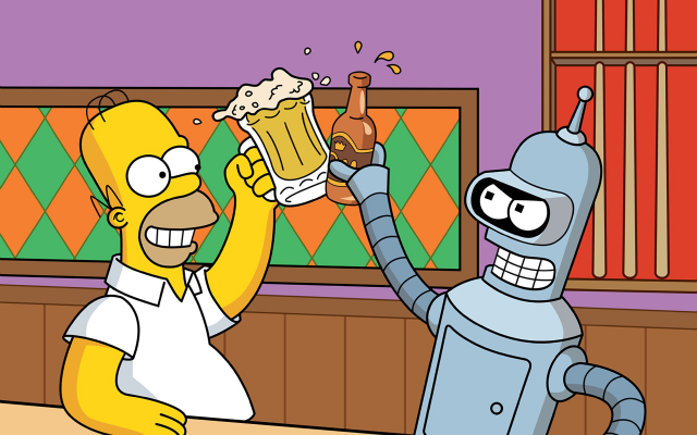 1920x1200 pix. Wallpaper Futurama, cartoons, Bender, The Simpsons, Homer Simpson, beer, movies