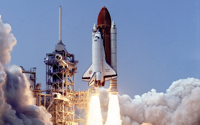 2300x1438 pix. Wallpaper Space Shuttle, Atlantis, NASA, launch pad, shuttle