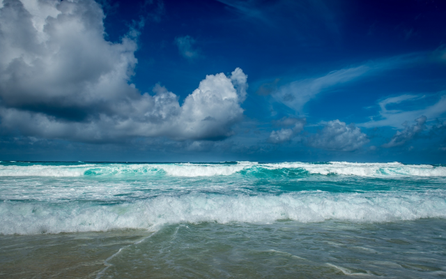 2500x1563 pix. Wallpaper Seychelles, ocean, beach, waves, clouds, island, tropical, water, blue, nature, landscape
