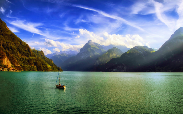 3500x2113 pix. Wallpaper mountains, clouds, Alps, Switzerland, sailboats, nature, lake