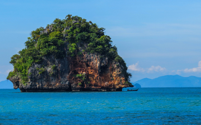 3500x2188 pix. Wallpaper sea, boat, rock, limestone, krabi, thailand, tropical, nature