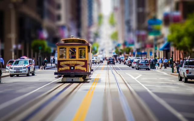 1920x1080 pix. Wallpaper San Francisco, city, street, tilt shift, tram, usa