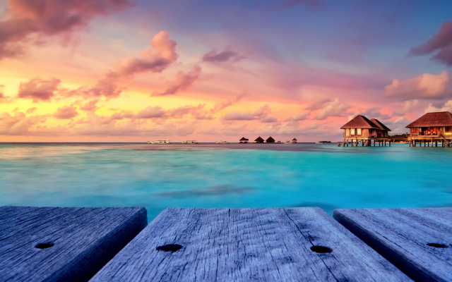 1920x1200 pix. Wallpaper Maldives, resorts, tropics, beach, sea, nature, sunset, landscape, bungalow, walkway