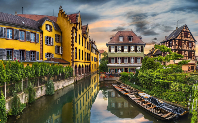 1920x1200 pix. Wallpaper colmar, france, city, canal, boat, water, reflections, urban, architecture