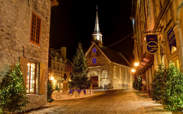 1920x1080 pix. Wallpaper architecture, city, town, Quebec, Canada, night, christmass