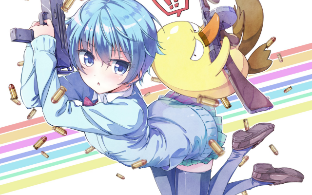 2000x1600 pix. Wallpaper anime, blue hair, gun, Sabagebu, Goutokuji Kayo