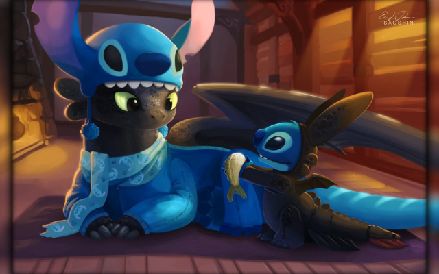 1920x1080 pix. Wallpaper Lilo and Stitch, dragon, Toothless, How to Train Your Dragon, Stitch