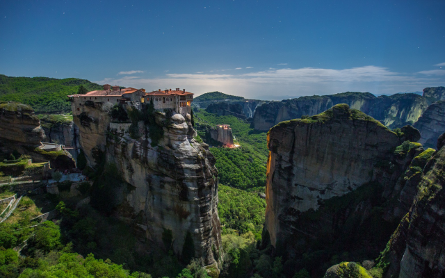 1920x1080 pix. Wallpaper meteora, greece, monastery, cliff, nature, middle of the sky, 