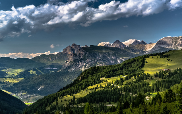 1920x1200 pix. Wallpaper nature, dolomites, mountains, alps, forest, summer, grass, clouds, Italy