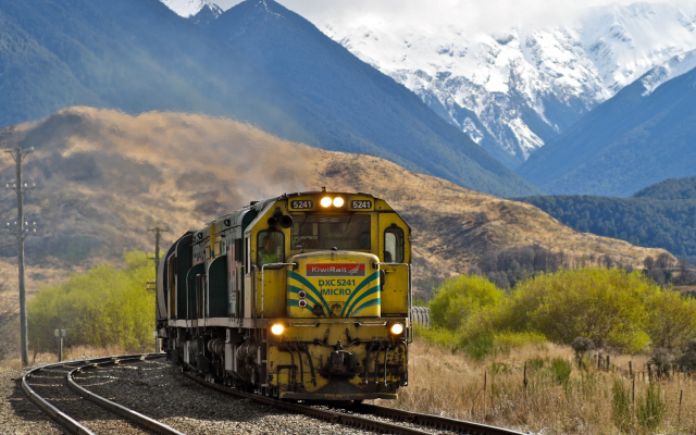 2560x1440 pix. Wallpaper train, freight train, New Zealand, railway, mountains, nature