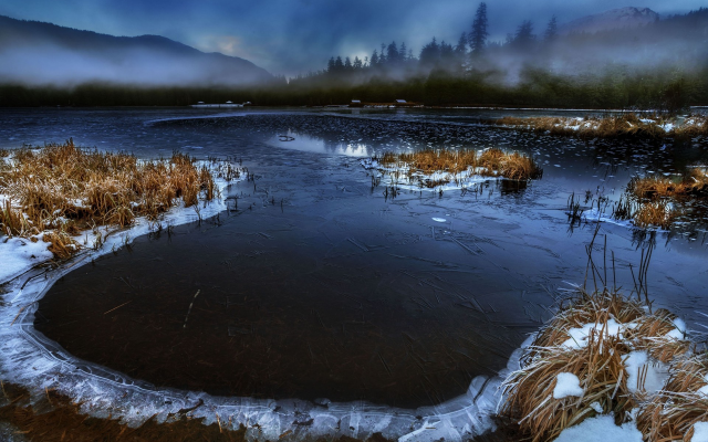 1920x1280 pix. Wallpaper alaska, river, mist, nature, frost, snow