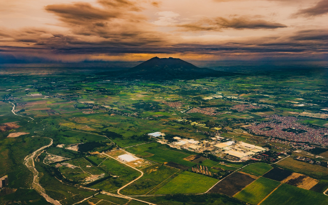 1920x1200 pix. Wallpaper volcano, philippines, sunset, field, city, valley, nature, landscape