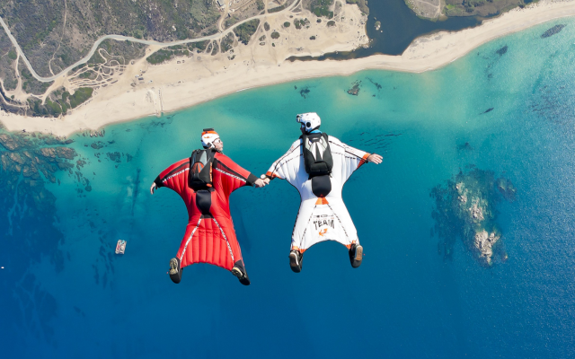 2364x1576 pix. Wallpaper skydiving, skydiver, beach, sea, sport