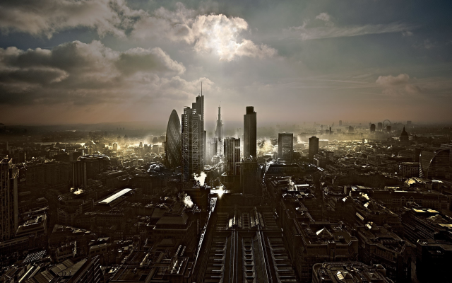 2560x1440 pix. Wallpaper london, city, skyscrapers, clouds