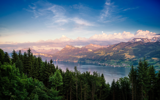 1920x1200 pix. Wallpaper nature, landscape, lake, switzerland, mountains, forest, sunset, summer, tree