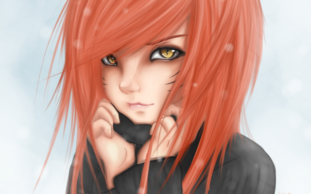 3500x2500 pix. Wallpaper redhead, cat-like, yellow eyes, girl, anime