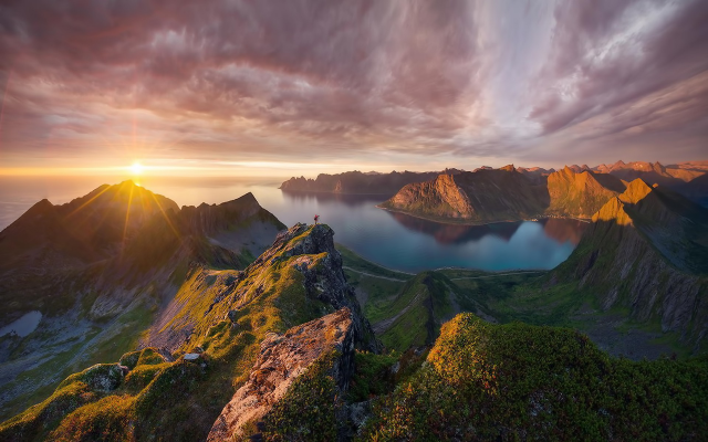 1920x1200 pix. Wallpaper senja, island, norway, landscape, mountains, sunset, sea, nature