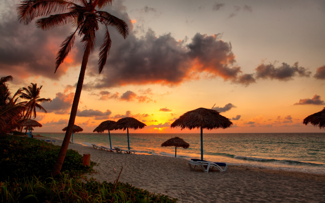 5000x3333 pix. Wallpaper varadero, beach, sunset, cuba, clouds, vacations, palm trees, tropical