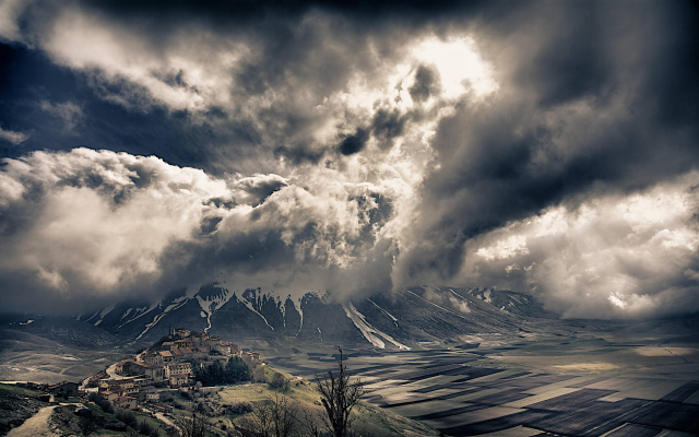 1920x1200 pix. Wallpaper nature, landscapes, Italy, mountains, fields, villages, clouds, snowy peaks, valleys, Alps