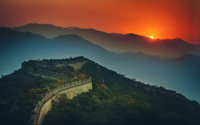 1920x1200 pix. Wallpaper great wall of china, sunset, mountains, fog, mist, nature, landscape