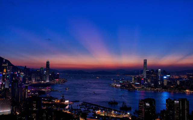 2048x1361 pix. Wallpaper hong kong, city, ckycrapers, sea, sunset, panorama