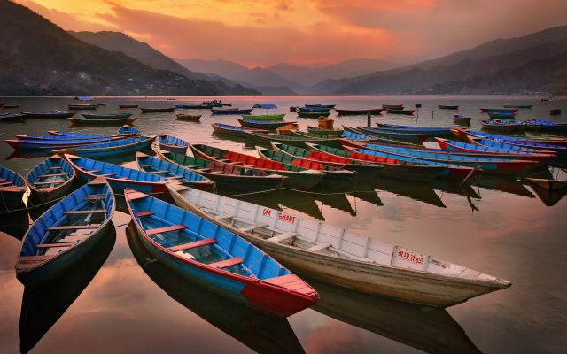 2048x1367 pix. Wallpaper phewa lake, pokhara - Nepal, boat, lake, sunset, reflection, evening, nature