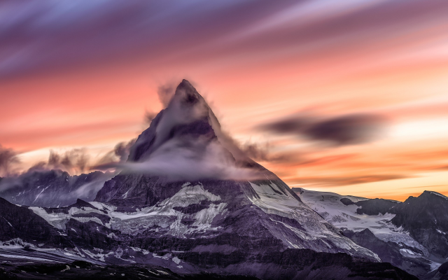 1920x1200 pix. Wallpaper matterhorn, switzerland, alps, nature, mountains, sunset, landscape, clouds, long exposure