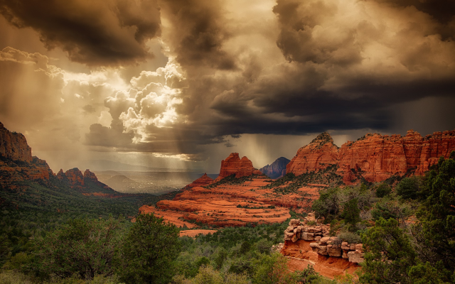 1920x1200 pix. Wallpaper sedona, arizona, canyon, rock, plants, sky, clouds, nature