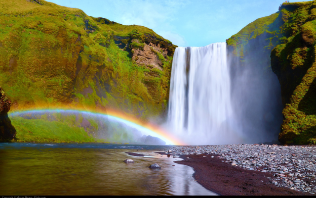 2021x1280 pix. Wallpaper skogafoss, waterfall, iceland, rainbow, nature