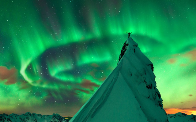 1920x1080 pix. Wallpaper aurorae, nothern lights, stars, sky, peak, snow, winter, night, mountains