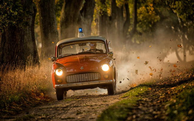 2222x1483 pix. Wallpaper car, road, police, men, driving, autumn, leaf