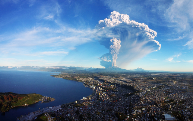 1920x1200 pix. Wallpaper chile, calbuco volcano, puerto montt, nature, eruption, cityscape, sea, smoke, ash