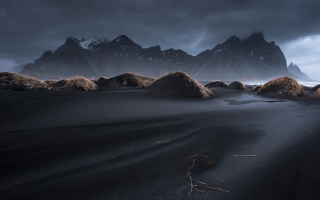2000x1334 pix. Wallpaper iceland, vestrahorn, stockksness, black sand, black beach, volcanic beach, nature