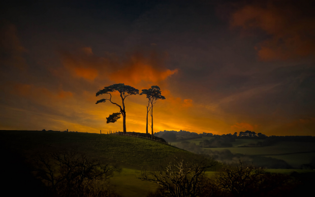 2048x1365 pix. Wallpaper pine vistahula, clouds, sunset, hill, nature, tree