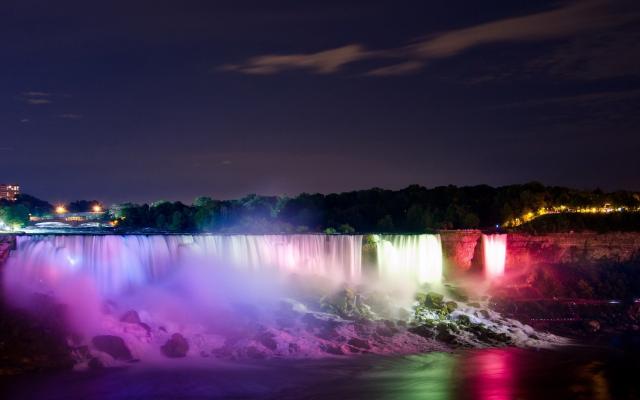 1920x1080 pix. Wallpaper niagara falls, waterfall, lights, lake, river, night, nature
