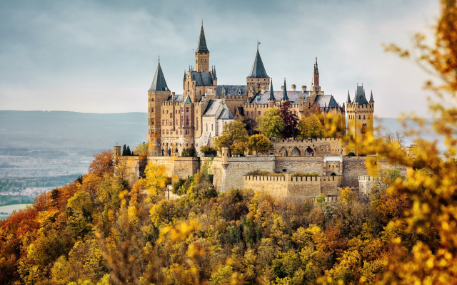 2048x1365 pix. Wallpaper hohenzollern castle, castle, architecture, building, tree, nature, germany, fall, autumn, leaves, forest