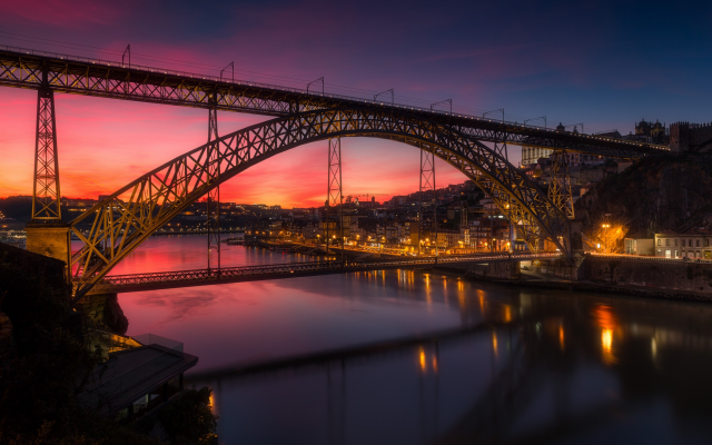2490x1620 pix. Wallpaper dom luis bridge, bridge, porto, portugal, sunset, double-decked metal arch bridge, douro river