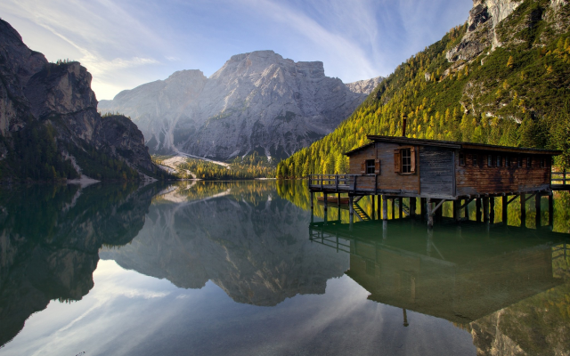 2048x1365 pix. Wallpaper nature, landscape, photography, lake, mountains, water, cabin, reflection, Italy