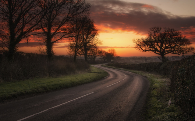 2048x1230 pix. Wallpaper sunset, nature, sunlight, tree, road