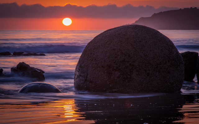 2048x1226 pix. Wallpaper moeraki boulders, sea, ocean, sun, sunset, beach, nature, rock, koekohe beach, otago coast, new zealand